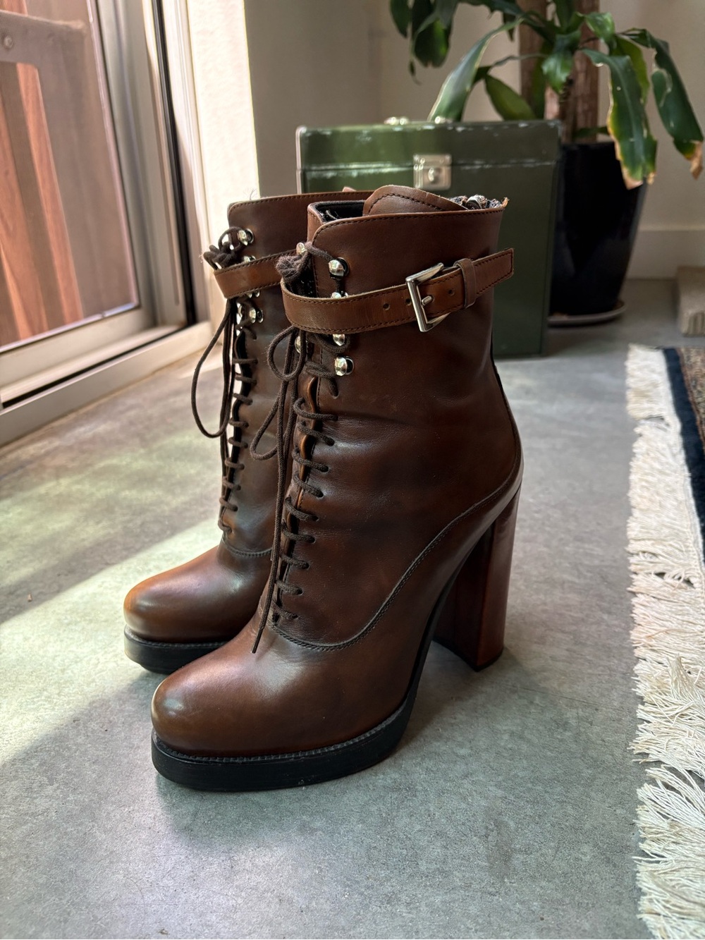 PRADA Vintage Leather Lace Up Ankle Boot